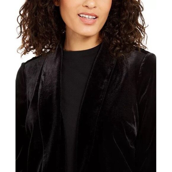 Alfani Womens Medium Velvet Midi Length Open Blazer Shawl-Collar Black NWT - Picture 3 of 10